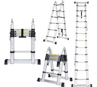 Échelle télescopique avec système de fermeture en douceur - Hauteur : 1,9 + 1,9 mètres - Couleur : argent - Stabilisateur