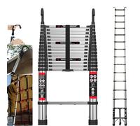 Échelle télescopique, capacité de charge de 150 kg, hauteur réglable, échelle droite de 4,4 m + crochets amovibles