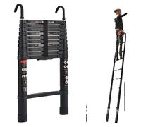 Échelle télescopique, charge maximale de 150 kg, design pliable, 5 mètres avec 2 crochets, couleur noire