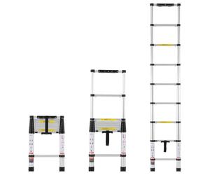 Échelle télescopique de 2,6 mètres, en aluminium, capacité de 170 kg, antidérapante, compacte