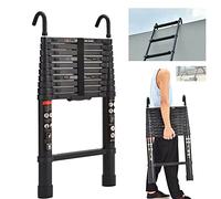 Échelle télescopique de 3,2 m avec crochet amovible - Multifonction - Pour grenier, toit d'escalade, utilisation au bureau, chantier - Échelle extensible en aluminium - Antidérapante - Charge maximale