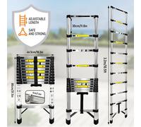 Échelle télescopique de 3,2 mètres sans crochet - Échelle pliante pour usage domestique - Acier inoxydable - Capacité de charge de 150 kg - e EN131 - Antidérapante - Pour intérieur et extérieur