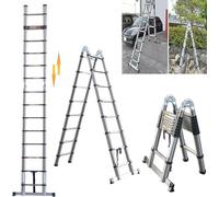 Échelle télescopique de 3,8 mètres, échelle pliante avec stabilisateur, échelle en forme de "A" de 1,9 mètre + 1,9 mètre, échelle multifonctionnelle télescopique, échelle pliante portable, échelle d'a