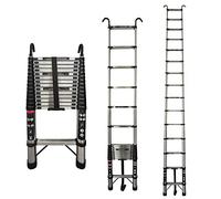 Échelle télescopique de 5 m, en acier inoxydable, avec 2 crochets, extensible, multi-usage, facile à utiliser, charge maximale de 150 kg