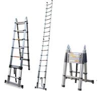 Échelle télescopique de 5 m - Pliable - Extensible - En acier inoxydable - Multifonction - En acier inoxydable - EN131 - Safe Standard - Capacité de charge : 2,5 m + 2,5 m