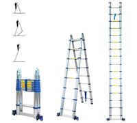 Échelle télescopique de 5 mètres, avec 2 x 8 échelons, pliante, en aluminium, capacité maximale de 150 kg