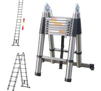 Échelle télescopique de 5 mètres, échelle pliante avec stabilisateur et pieds antidérapants, échelle multifonctionnelle en acier inoxydable de haute qualité – capacité de charge jusqu'à 150 kg, idéale