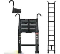 Echelle télescopique Deluxe - 3,2m aluminium - Echelle droite multifonctionnelle avec pieds antidérapants et 2 crochets - Max. Charge maximale 150kg
