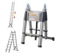 Échelle télescopique - Échelle d'accès industrielle de 5 mètres - Acier inoxydable - Échelle droite télescopique - Pliable - Pour travaux extérieurs - Accès aux toits et aux combles