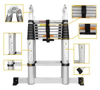 Échelle télescopique - Échelle d'intérieur 3,8 m - Structure en A 1,9 + 1,9 m - Pliable - Extensible - Aluminium - Facile à transporter