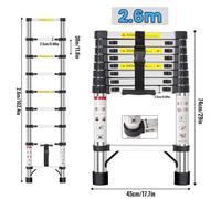 Échelle télescopique - Échelle domestique - 2,6 m - Acier inoxydable - Capacité de charge de 150 kg - Pliable - Réglable - Transportable