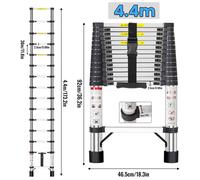 Échelle télescopique - Échelle domestique - Acier inoxydable - Pliable - Hauteur réglable - 4,4 mètres