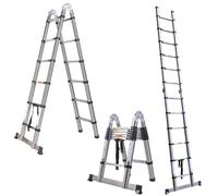 Échelle télescopique - Échelle en A double face - Hauteur maximale 3,8 m - 1,9 m + 1,9 m en position en A - Acier inoxydable - 6x2 échelons - Capacité de charge 150 kg - Pliable à 88 cm