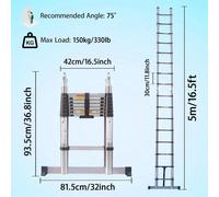 Échelle télescopique - Échelle en A - Hauteur 2,5 m - Acier inoxydable et ABS - Capacité de charge 150 kg - Largeur 46 cm - Espacement des échelons 30 cm - EN131