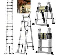 Échelle télescopique - Échelle en A pliable / échelle d'appui - Longueur 5 m - Capacité de charge 150 kg - Nombre d'échelons 16 (8+8) - Espacement des échelons 30 cm - Barre stabilisatrice