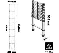 Échelle télescopique - Échelle en aluminium - 3,8 m - 13 échelons - Pliable - Portable