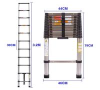 Échelle télescopique - Échelle extensible - 3,2 m - Acier inoxydable - Capacité de charge de 150 kg - Norme EN 131 - Largeur de 46 cm - Espacement des échelons de 30 cm