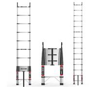 Échelle télescopique - Échelle extensible de 4,4 mètres - Avec 2 crochets - Pieds en caoutchouc antidérapants - Capacité de charge jusqu'à 150 kg - Échelle de travail pliante