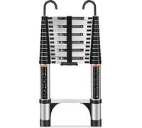 Échelle télescopique - Échelle extensible - Idéale pour les travaux intérieurs et extérieurs - Aluminium de haute résistance - 2,6 mètres - Argent