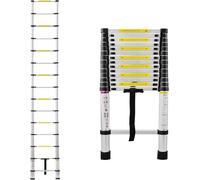 Échelle télescopique - Échelle extensible - Pour travaux domestiques - Embouts antidérapants - 4,4 mètres - Argent
