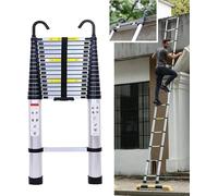 Échelle télescopique - Échelle industrielle droite - Hauteur 6,2 m - Acier inoxydable - Pliable et transportable - 2 crochets - Pieds antidérapants - Idéale pour les combles