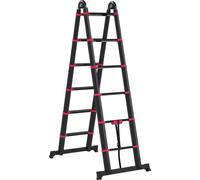 Echelle télescopique - Echelle simple droite - Aluminium - Hauteur 3,8 m - Charge max. 150 kg - Echelons antidérapants - e CE - Noir/Rouge