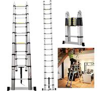 Échelle télescopique - en A, 2 x 6 échelons - longueur 3,8 m - aluminium - capacité de charge 150 kg - stabilisateur - EN 131