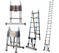Échelle télescopique - en A - 5 m, acier inoxydable, 2 x 8 échelons, charge max. 150 kg, 94 cm une fois repliée, espacement des échelons 30 cm