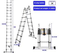 Échelle télescopique - en A - hauteur maximale 5 m - 16 échelons au total (8+8), 2,5 m+2,5 m - espacement des échelons 30 cm - capacité de charge 150 kg - acier inoxydable et ABS