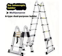 Échelle télescopique en acier inoxydable de 2,6 m à 6,3 m, crochets et barre stabilisatrice détachables, certifiée EN131, capacité de charge de 150 kg, échelle rétractable portable à un bouton, 5.1M W