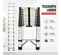Échelle télescopique en acier inoxydable de 2,6 m à 6,3 m, crochets et barre stabilisatrice détachables, certifiée EN131, capacité de charge de 150 kg, échelle rétractable portable à un bouton, 3.2M N