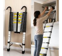 Échelle télescopique en acier inoxydable de 2,6 m à 6,3 m, crochets et barre stabilisatrice détachables, certifiée EN131, capacité de charge de 150 kg, échelle rétractable portable à un bouton, 3.2M N