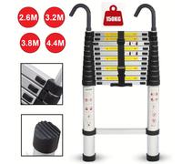 Échelle télescopique en acier inoxydable de 2,6 m à 6,3 m, crochets et barre stabilisatrice détachables, certifiée EN131, capacité de charge de 150 kg, échelle rétractable portable à un bouton, 3.2M N
