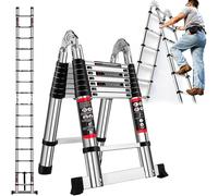 Échelle télescopique en acier inoxydable, échelle pliante en forme de A, échelle télescopique durable, 3,8 m/12,5 pi (6,2 pi + 6,2 pi) 3.8 m/12.5 ft (6.2ft + 6.2 ft)