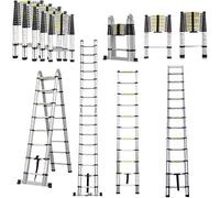 Échelle télescopique en acier inoxydable, extensible et pliante, idéale pour les combles. e selon la norme EN131, capable de supporter un poids jusqu'à 150 kg, longueur de 3,77 mètres