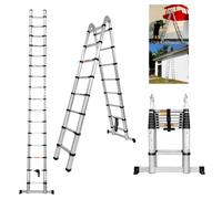 Échelle télescopique en aluminium 3,8 m/5 m, échelle pliante robuste multifonctionnelle de type A, antidérapante, capacité de charge de 150 kg 3.8M Folding Ladder