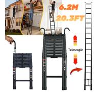 Échelle télescopique en aluminium 6,2 m, échelle escamotable avec crochet amovible - Polyvalente, capacité 150 kg, pieds en caoutchouc antidérapants