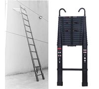 Échelle télescopique en aluminium de 3,2 m avec 2 crochets, antidérapante, extensible, échelle pour plafonds, 11 échelons, facile à transporter, capacité de charge 150 kg, couleur noire