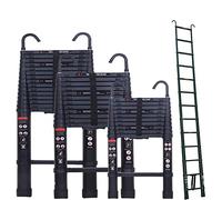 Échelle télescopique en aluminium de 6,2 m avec 2 crochets, antidérapante, 15 échelons, portable, pour l'extérieur et l'intérieur, capacité de charge de 150 kg, noire