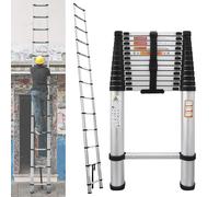 Échelle télescopique en aluminium - Échelle de sécurité réglable - 3,8 m - Pliable - Pour les travaux de rénovation intérieure et les travaux de toiture - Échelle de secours et d'évacuation