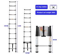 Échelle télescopique en aluminium - Échelle pliante de 3,2 mètres - Hauteur réglable - Légère et transportable - Pour usage domestique et professionnel - Adaptée pour l'extérieur et les combles