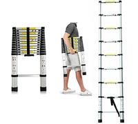 Échelle télescopique en aluminium Heavy Duty Engineering - Extension - Échelle pliante avec crochet de sécurité et barre de support - 3,8 m - Échelle pliante spéciale pour les travaux d'entretien du