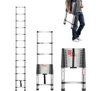 Echelle télescopique en inox - Echelle pliante et escabeau - Longueur 3740mm - Extension robuste