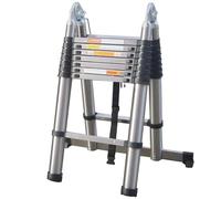 Échelle télescopique épaisse de 5 m avec cadre en A antidérapant et barre stabilisatrice en acier inoxydable (2,5 m + 2,5 m), plus solide que l'échelle en aluminium