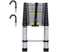 Échelle télescopique noire avec crochets - fermeture en douceur - hauteur 4,4 m - échelle multifonction - à un seul échelon - capacité de charge 150 kg