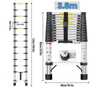 Échelle télescopique pliante - 3,8 m - Acier inoxydable - Capacité de charge : 150 kg - Facile à transporter - Idéale pour la maison et le jardin
