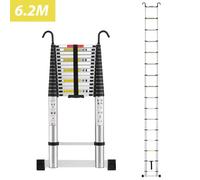 STANEW Échelle télescopique en aluminium 6,2 m avec 2 crochets, barre stabilisatrice