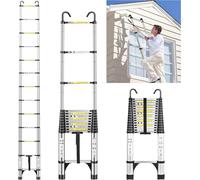 Échelle télescopique pliante en aluminium - Pour travailler en toute sécurité en hauteur - Avec crochet pratique - 6,2 mètres - Argent