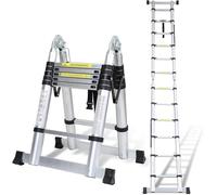Échelle télescopique pliante Silecomplaza, aluminium, 3,8 mètres. Échelle extensible, échelle en aluminium antidérapante, échelle d'appoint multifonction, échelle télescopique. Capacité de charge : 15