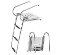 Échelle télescopique pour bateau SucceBuy avec 3 marches antidérapantes, main courante et plate-forme, charge maximale de 181 kg, échelle télescopique en acier inoxydable pour bateaux, pontons et pisc